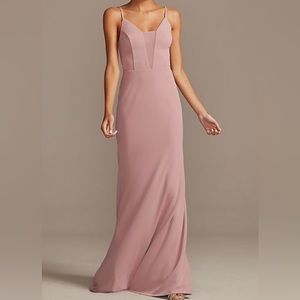Dusty Rose Deep-V Long Dress